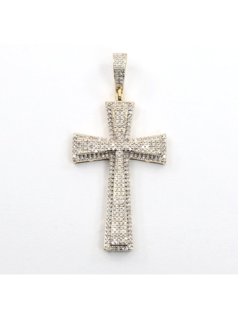 Unique 10k Solid Two Tone Multi Color Gold Designer Diamond Cross Pendant Charm